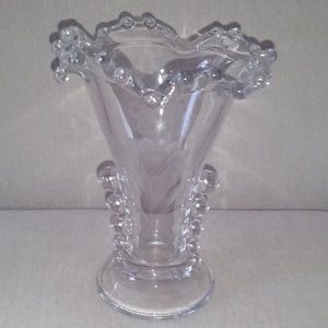 Vintage W.J. Hughes Cornflower candlewick etched vase EUC